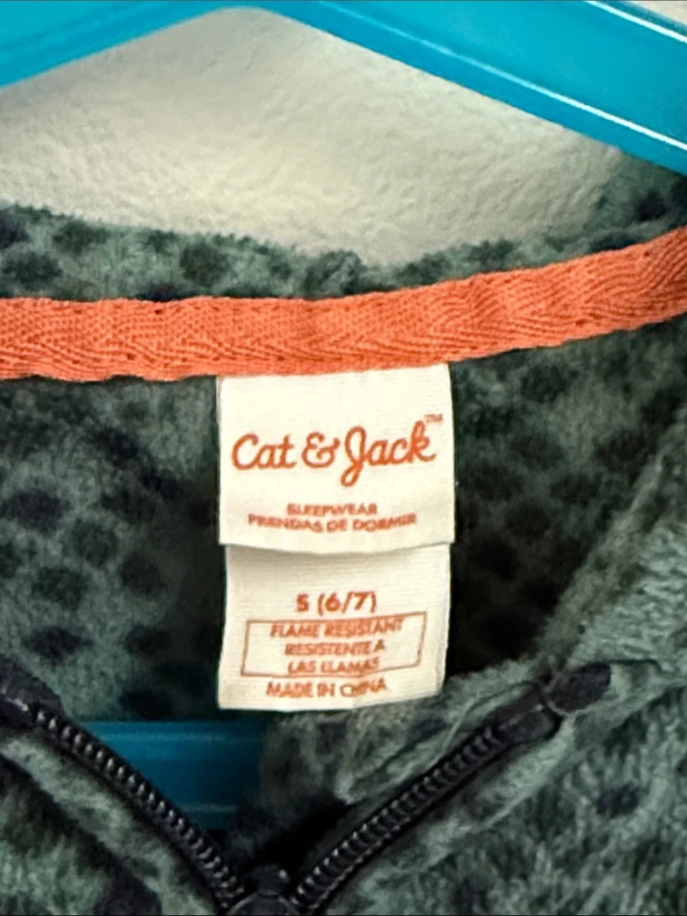 Cat & Jack Green Dino Hooded One-Piece with Orange Accents